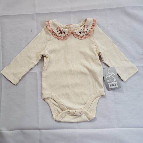 DISNEY Baby NWT Cream Peach Eyelet Bodysuit 9-12 New Collar Embroidered Girls - Picture 7 of 8